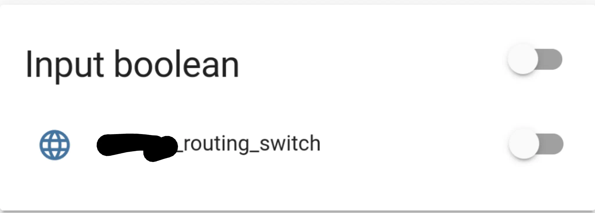 A screenshot of the homeassistant app with a single on/off button labeled routing switch